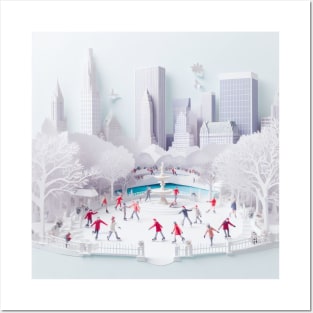 Beautiful Paper Art City Ice Skaters Posters and Art